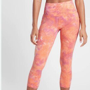Athleta Salutation Stash II Capri Leggings Spray Dye Island Coral Pink Medium
